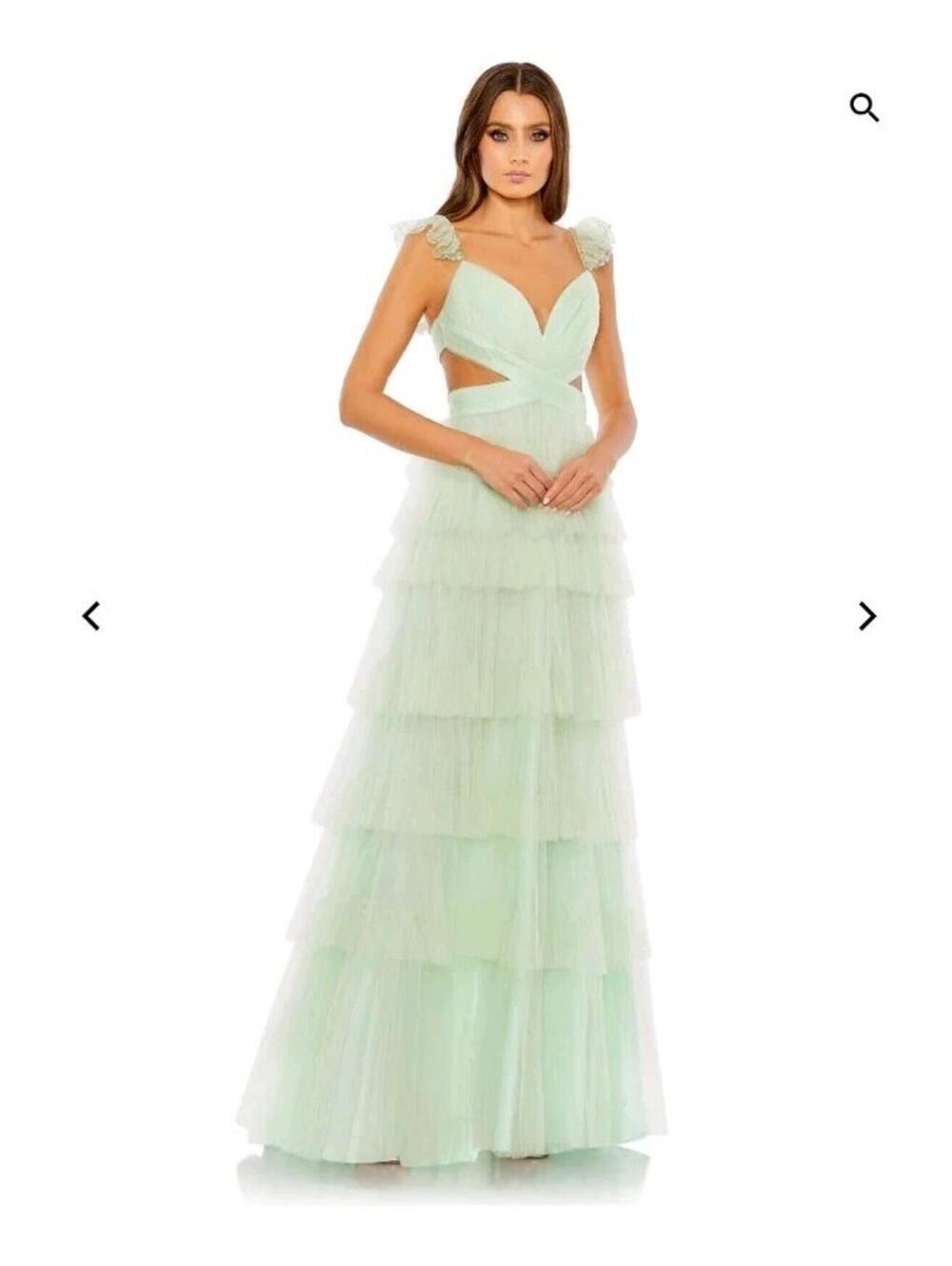 Mac Duggal Mint Green Tiered Tulle Gown